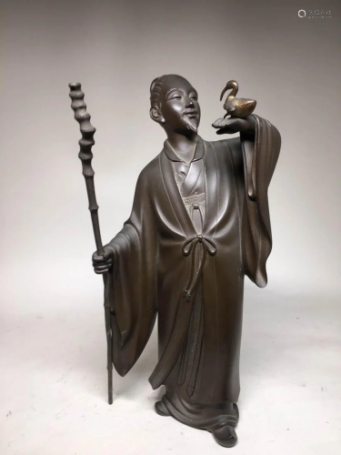 Japanese Meiji Bronze Scholar with Bird