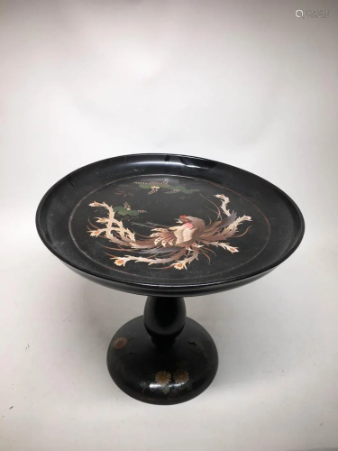 Japanese lacquer Stemed Dish with Cloisonne