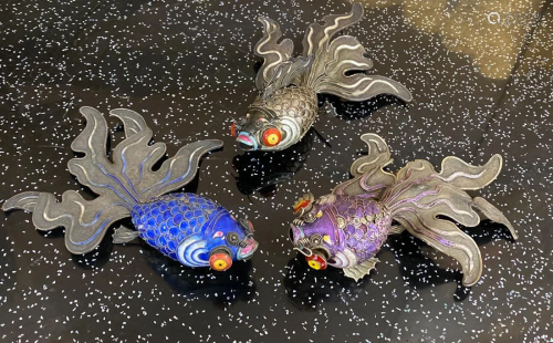 Chinese Sterling Silver Gold Fish with Enamle - Group