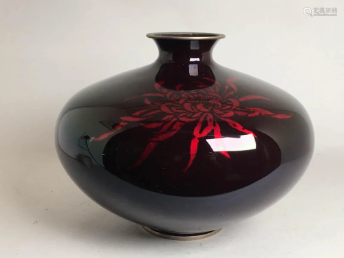 Japanese Pigeon Blood Cloisonne Vase with Original …