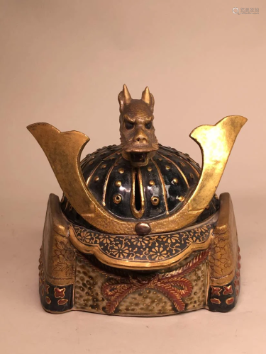 Japanese Pottery Censer of Samurai Helmet