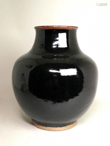 Japanese Black Glazed Pottery Vase