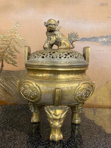 Chinese Bronze Censer with Foolion