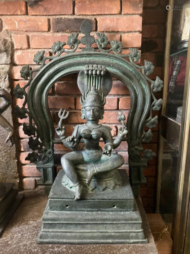 Large Antique Indian Bronze Seated Diety