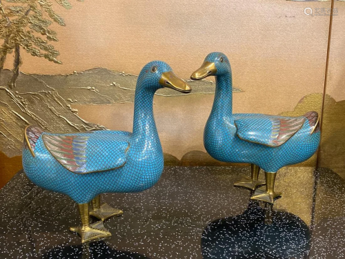 Pair Chinese Export Cloisonne Ducks