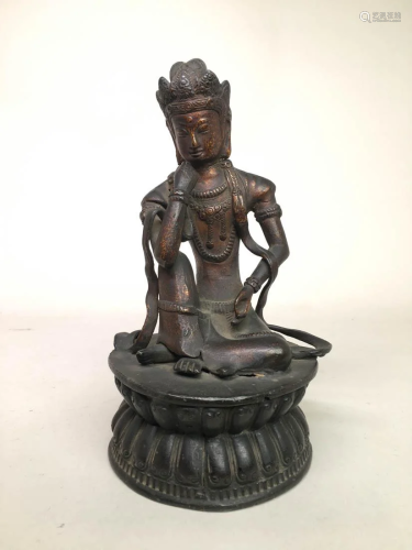 Chinese Bronze Kuanyin with Gold Lacquer