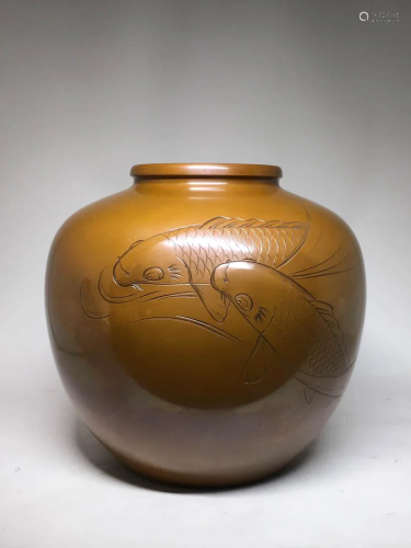 Japanese Bronze Vase - Koi
