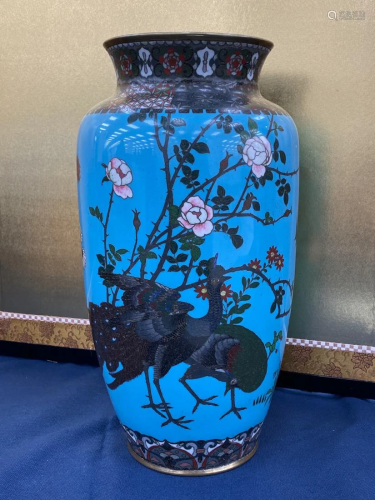 Japanese Cloisonne Vase - peacock