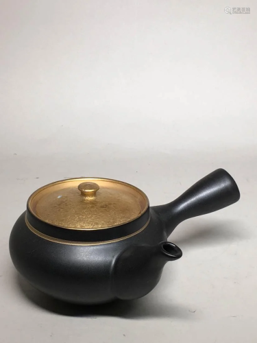 Japanese Black Clay Teapot with Gold Cover