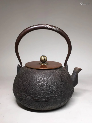 Japanese Iron Teapot with Silver Inlay