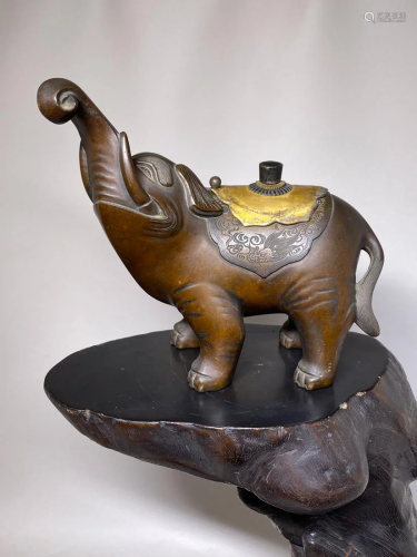 Japanese Bronze Elephane with Gilt Cover