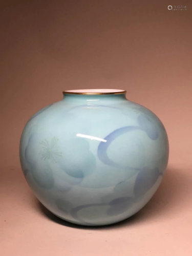 Japanese Fukugawa Porcelain Vase - Blue Flower