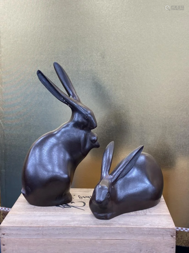 Japanese Bronze Model of Rabbits
