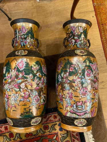 Large Pair Chinese Porcelain Vases with Warrior …
