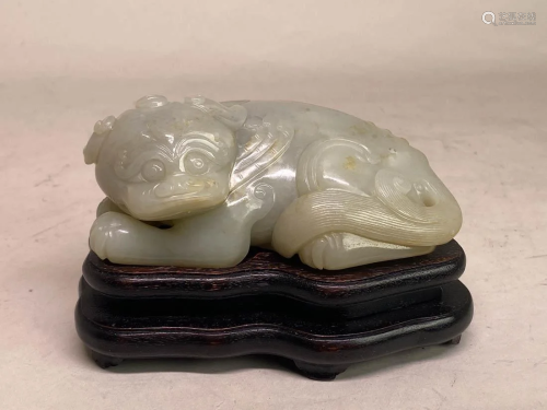Chinese Nephrite Jade Foolion on Stand