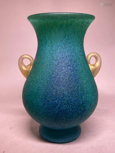 Murano Art Glass Vase with Gold Handle
