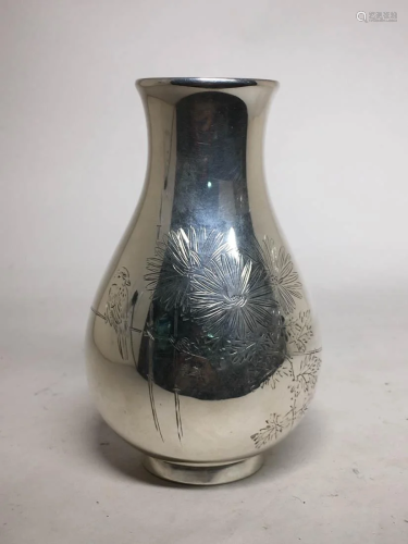 Japanese Silver Vase - Bird