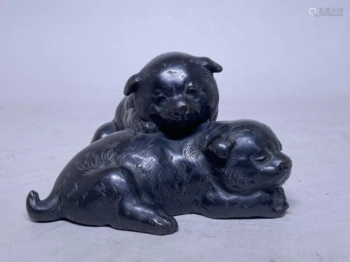 Japanese Bronze Okimono - Puppy