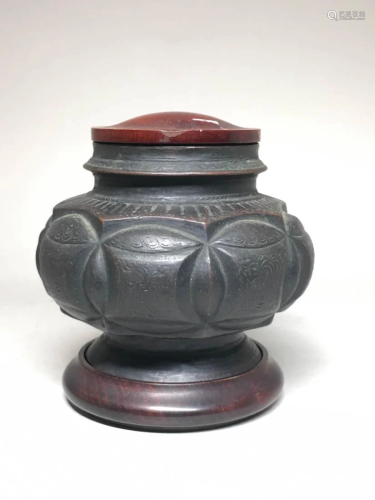 Oriental Bronze Censer with Wood Cover