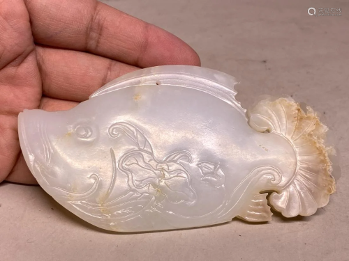 Chinese White Jade Carving - Fish