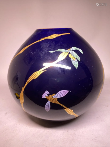 Japanese Coransha Porcelain Vase - Blue with Gilt
