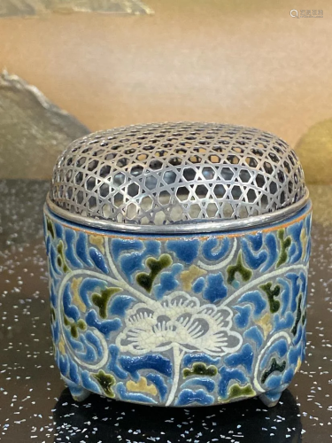 Japanese Satsuma Cener with Silver Lid