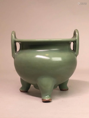 Chinese Celadon Porcelain Censer with Silver Lid