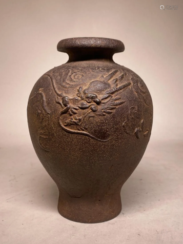 Japanese Iron Vase with Dragon Motif