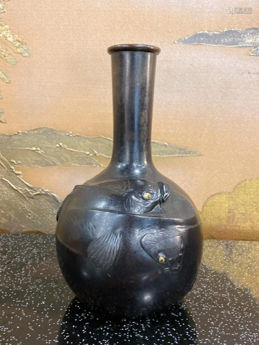 Japanese Mixed Metal Bronze Vase with Koi