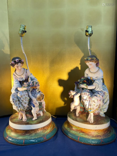 Pair German or French Porcelain Figural Lamps
