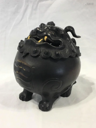 Chinese Bronze Censer with Gilt Highlight