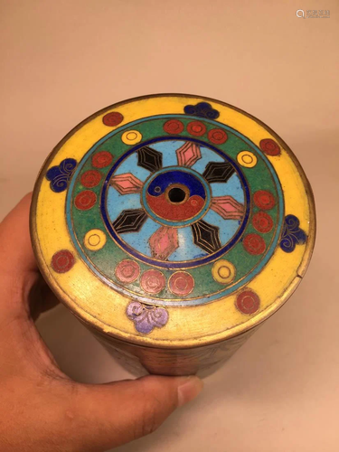 Chinese Cloisonne Box with Buddhist Praying Object