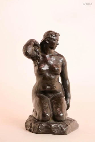 Japanese Bronze of a Nude Girl - Signed