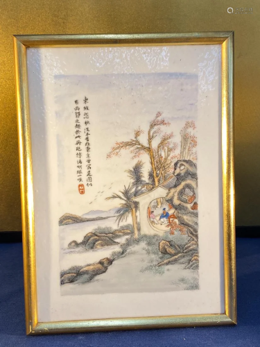 Chinese Porcelain Plaque in Frame - Landscape