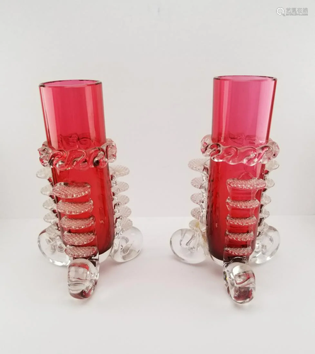 (2) Cranberry Glass Bud Vases