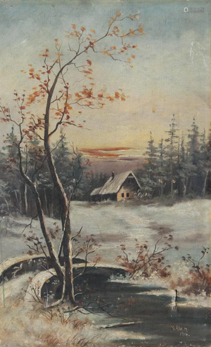 M. Allen 1916 Winter Landscape Painting