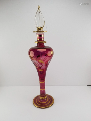 Vintage Gilt Cranberry Glass Bud Vase