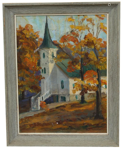 Signed, American School Painting of a Church