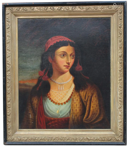 19th C. Portrait of a Woman Wearing Pearls