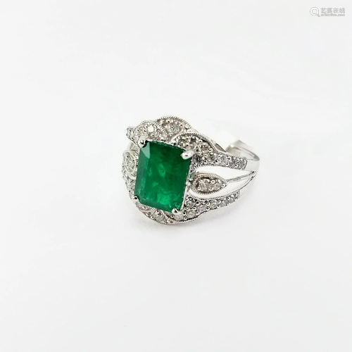 2ct Emerald & Diamond White Gold Ring