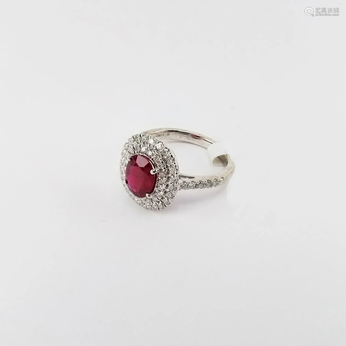 1.34ct Ruby & Diamond 18K White Gold Ring