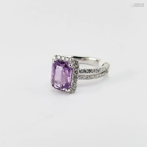 4.23ct Pinkish Purple Sapphire & Diamond Plat Ring