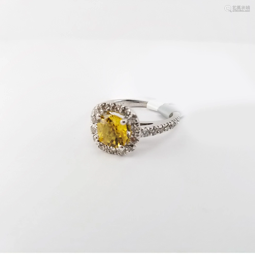 1.75ct Yellow Sapphire & Diamond 14K WG Ring