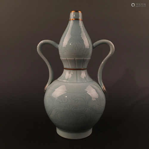 Chinese Azure Glazed Double-Goured Vase, Qianlon…