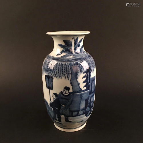 Chinese Blue-White Porcelain Vase, Kangxi Mark