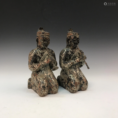 A Pair of Chinese Bronze Gold Plating 'Musician'