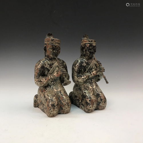 A Pair of Chinese Bronze Gold Plating 'Musician'