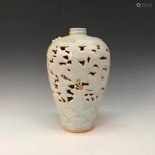 Chinese Hutian Kiln Meiping Vase Openwork