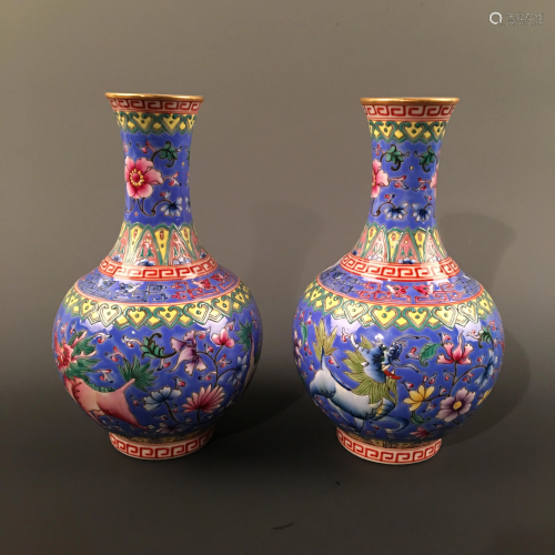 Pair Chinese Famille Rose Vase, Qianlong Mark