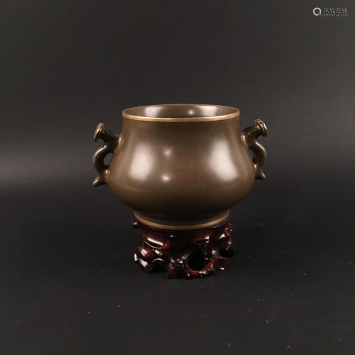 Chinese Tea-dust Glazed Censer